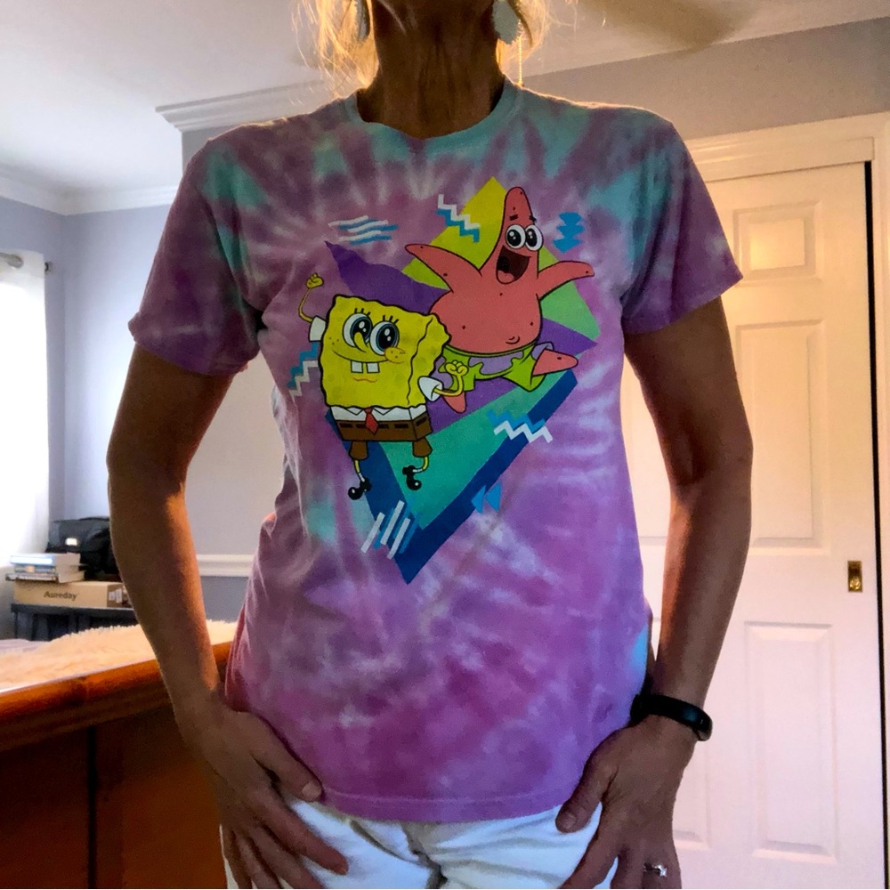 Vintage Sponge Bob Square Pants & Patrick Star tie dye cotton tee, size M